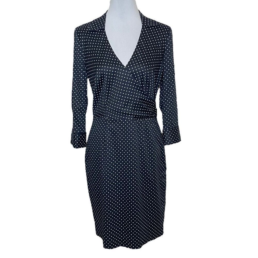 Ann Taylor Navy Polka Dot Faux Wrap Shirt Dress Size 8